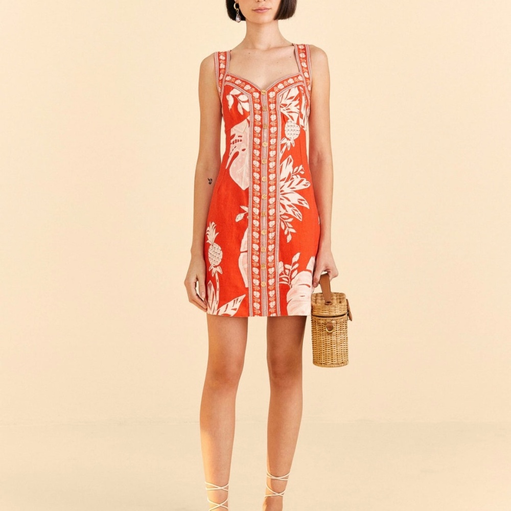 Farm Rio Red Lace Monstera Mini Dress
